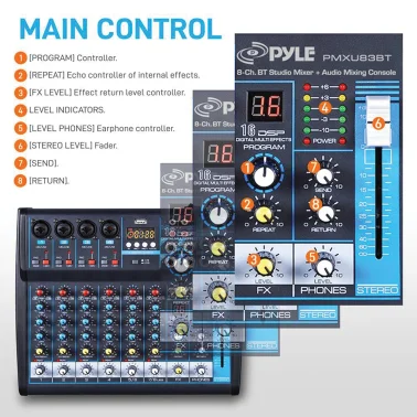 Pyle® 8-Channel Bluetooth® Pro Audio DJ Sound Mixer - Image 3